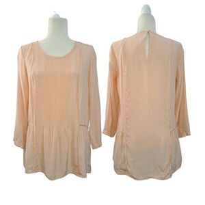 Madewell Women's 3/4 Sleeves Silk Pintuck Pullover Tunic Top Peach Size Medium